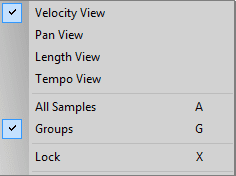 Controller panel velocity menu