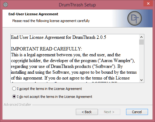 Setup Wizard license agreement